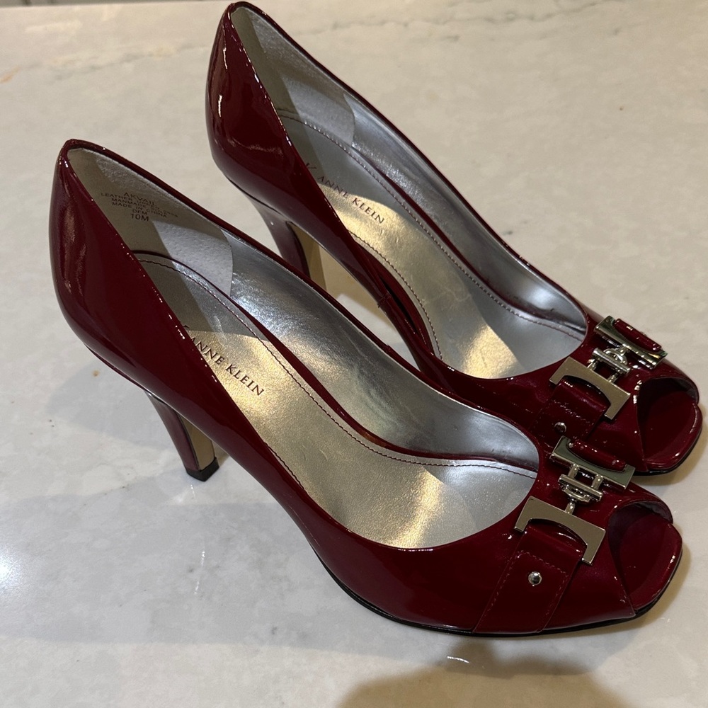 Anne Klein Burgundy Peep Toe Heels